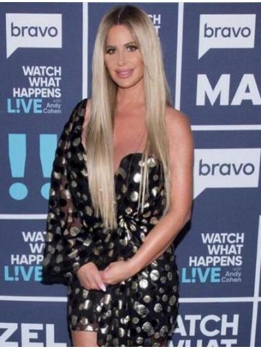 Platinum Blonde Lace Front Long Without Bangs Synthetic 25" Straight Kim Zolciak Wigs