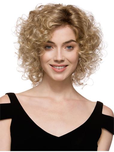 Sleek Brown Chin Length With Bangs Curly Glueless Lace Front Wigs