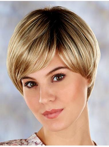 High Quality 7" Straight Blonde Layered Short Wigs