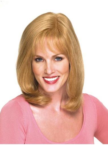 14" Blonde Shoulder Length With Bangs Wavy Modern Lace Wigs