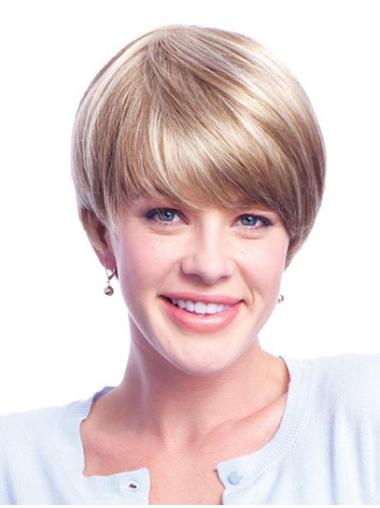 Wigs Human Hair Blondes With Minofilament Layered Cut Short Length