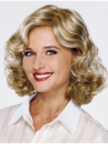 Blonde Shoulder Length Curly Without Bangs 13" Fashionable Medium Wigs