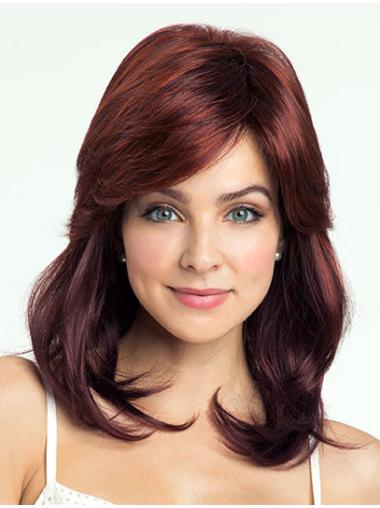 Red Shoulder Length Wavy With Bangs 14" Discount Medium Wigs