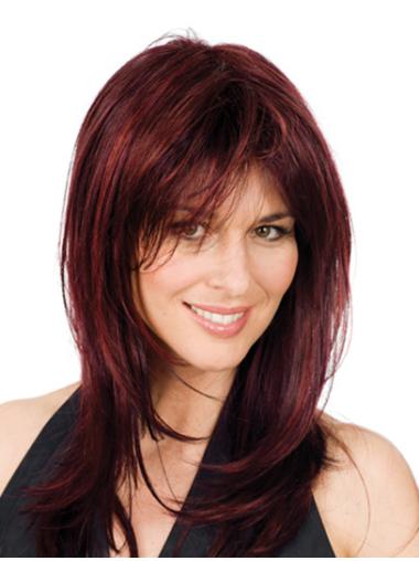 Full Lace Synthetic Wigs Red Color Shoulder Length Layered Cuts