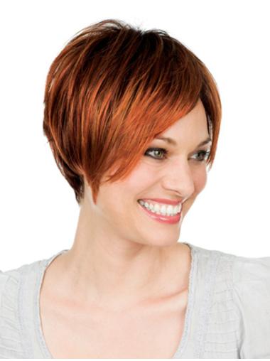 8" Auburn Short With Bangs Straight Great Lace Wigs
