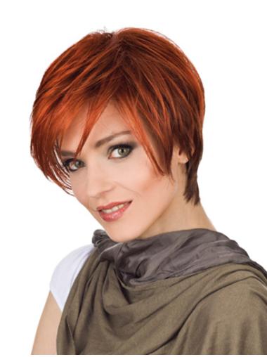 Durable 8" Straight Red With Bangs Short Wigs