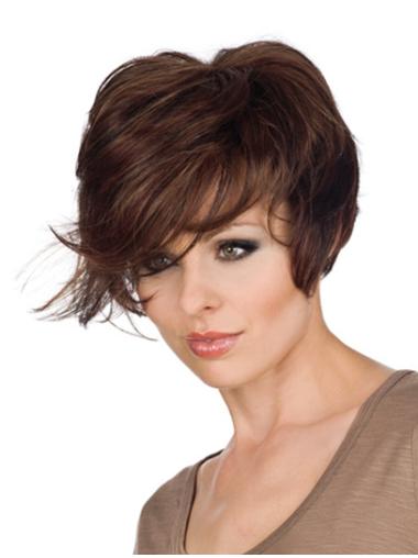 Great 8" Wavy Brown With Bangs Short Wigs