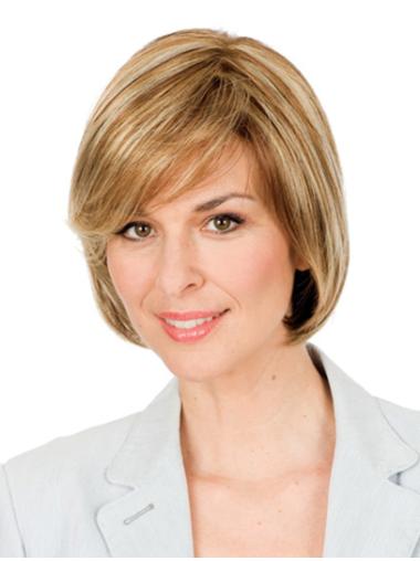 Hand Tied Short Wigs Synthetic Chin Length Monofilament Blonde Color