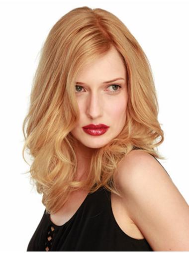 14" Blonde Shoulder Length Without Bangs Wavy Ideal Lace Wigs