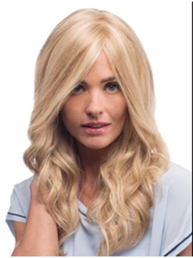 Mono Wigs With Remy Blonde Color Wavy Style With Bangs