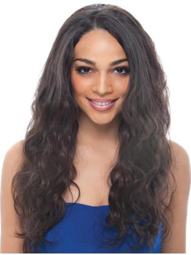 24" Black Long Without Bangs Wavy Discount Lace Wigs