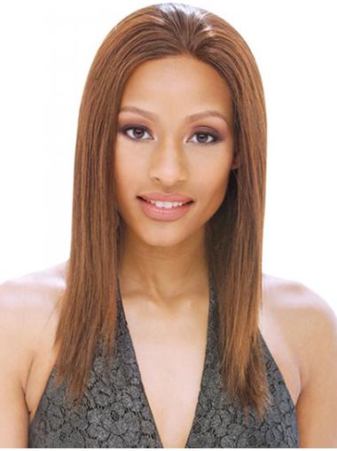16" Brown Shoulder Length Without Bangs Straight Fashion Lace Wigs