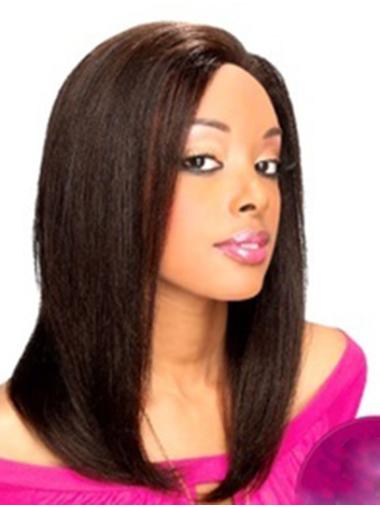 14" Black Shoulder Length Without Bangs Yaki Modern Lace Wigs