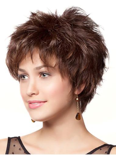 8" Durable Wavy Layered Brown Short Wigs
