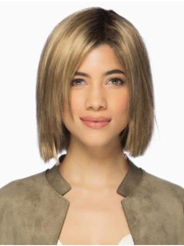 Blonde 10" Chin Length Straight Synthetic Women Lace Front Wigs