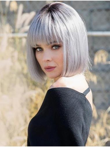 10" Straight Capless Chin Length Grey Synthetic Wigs Online
