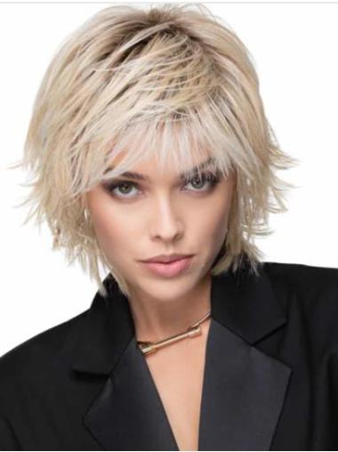 8" Straight Monofilament Short Layered Ladies Synthetic Wigs