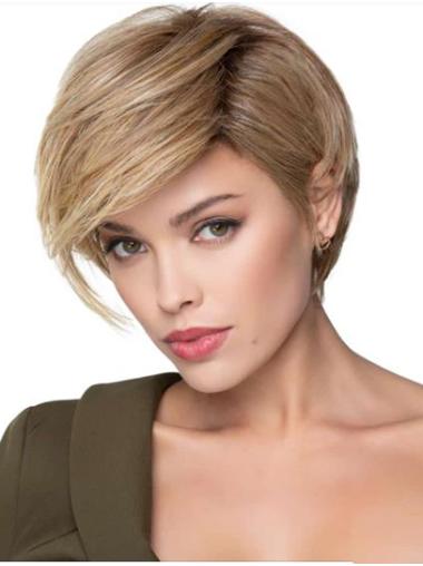 Blonde 8" Short Straight Monofilament Short Wigs For Lady