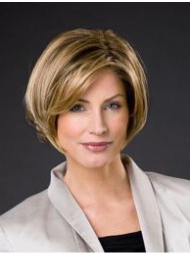 8" Straight Blonde Synthetic Chin Length 100% Hand-tied Bob Wigs