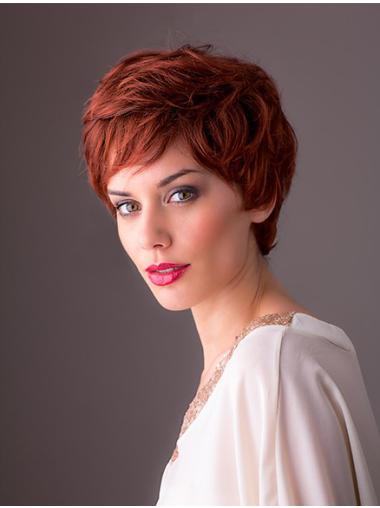 Synthetic Monofilament 8" Layered Wavy Red Short Style Wigs