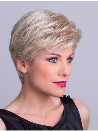 Synthetic Capless 8" Layered Straight Platinum Blonde Short Wigs For Sale