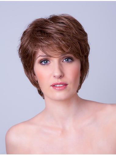 Synthetic Monofilament 8" Layered Straight Brown Ladies Short Hair Wigs
