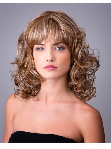 Synthetic Ombre/2 tone Curly 14" Capless With Bangs Long Hair Wigs