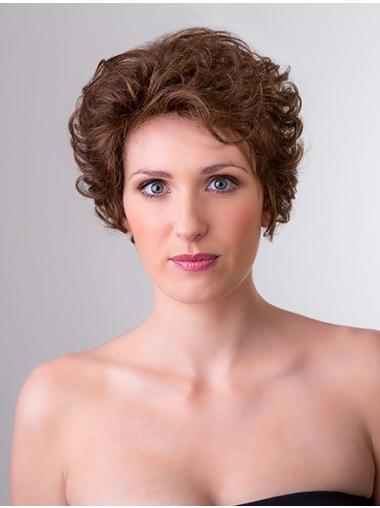 Synthetic Curly Brown 8" Short Monofilament Classic Lady Wig