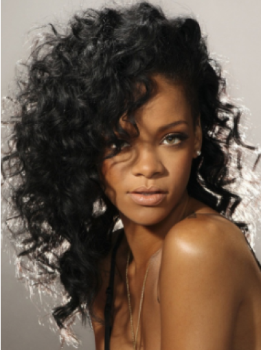 Black Curly Without Bangs Lace Front 16" New Rihanna Wigs