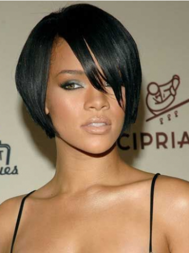 Black Straight With Bangs Lace Front 8" Ideal Rihanna Wigs