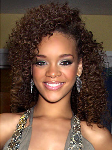 Brown Curly Layered 100% Hand-tied 14" Convenient Rihanna Wigs