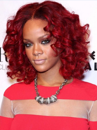 Red Curly Layered 100% Hand-tied 12" Discount Rihanna Wigs