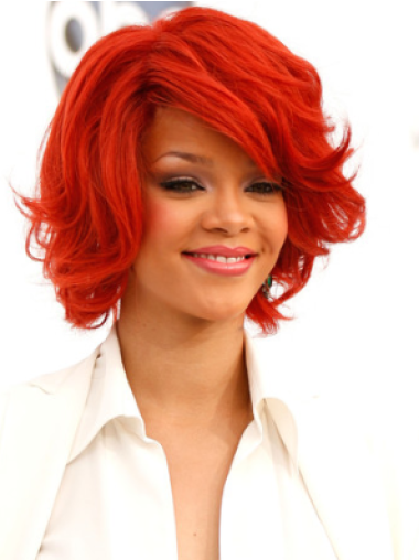 Red Wavy With Bangs 100% Hand-tied 12" Popular Rihanna Wigs
