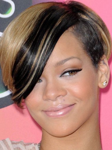 Ombre/2 Tone Straight With Bangs 100% Hand-tied 8" Cheap Rihanna Wigs