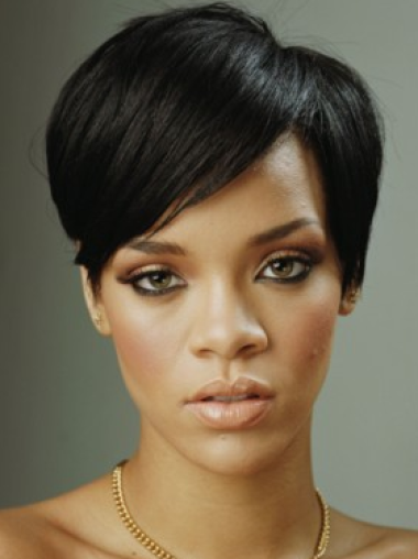 Black Straight With Bangs Lace Front 8" Designed Rihanna Wigs