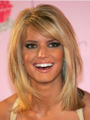 12" Stylish Blonde Shoulder Length Straight Bobs Jessica Simpson Wigs