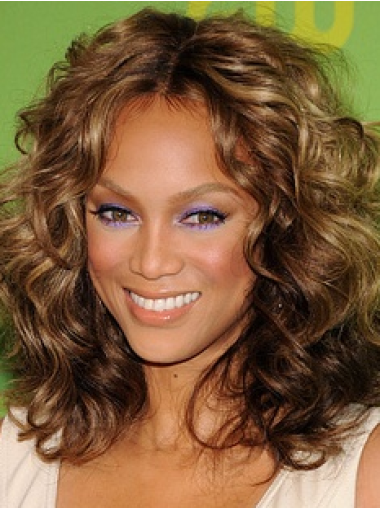 Brown Curly Without Bangs Lace Front 14" Soft Tyra Banks Wigs