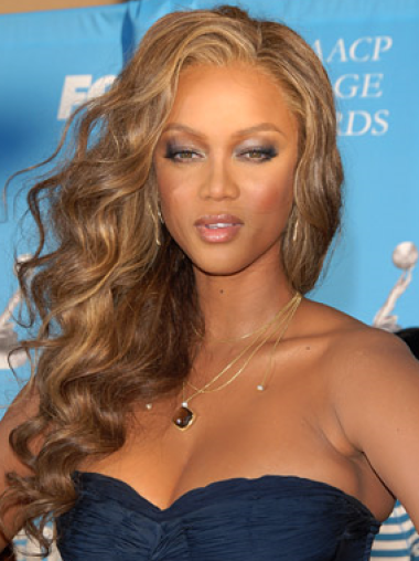 Brown Curly Without Bangs Lace Front 22" Exquisite Tyra Banks Wigs