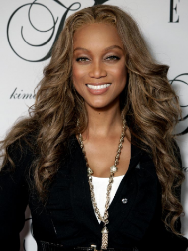 Brown Wavy Without Bangs Lace Front 24" Ideal Tyra Banks Wigs