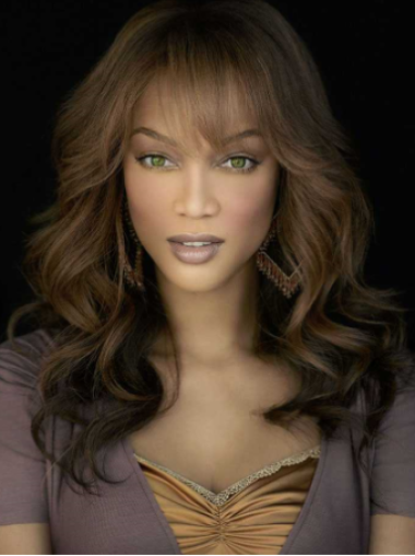 Brown Wavy With Bangs Lace Front 18" Good Tyra Banks Wigs
