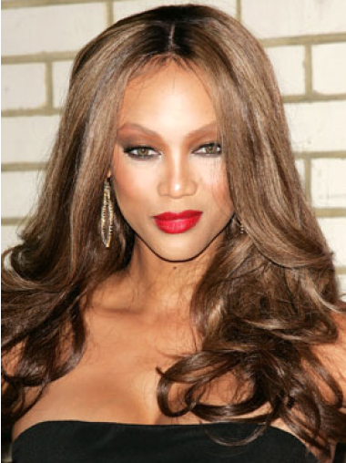 Brown Wavy Layered 100% Hand-tied 20" Popular Tyra Banks Wigs