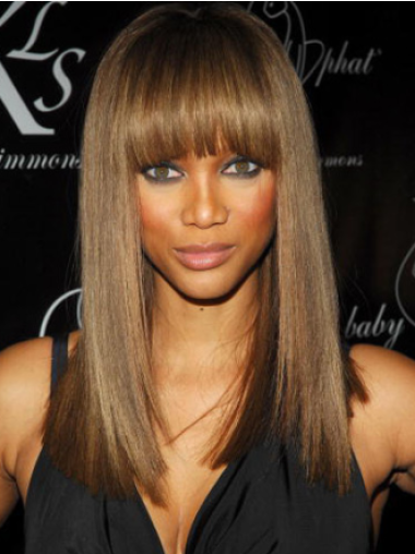 Brown Straight With Bangs Lace Front 16" Affordable Tyra Banks Wigs