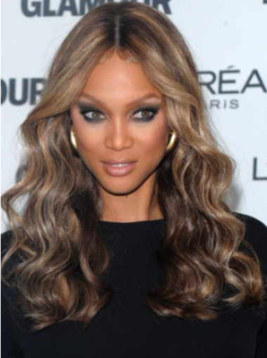 Brown Curly Without Bangs 100% Hand-tied 18" Amazing Tyra Banks Wigs