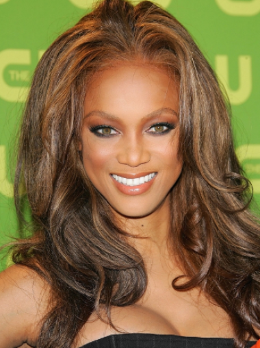 Brown Wavy Without Bangs Lace Front 18" Designed Tyra Banks Wigs