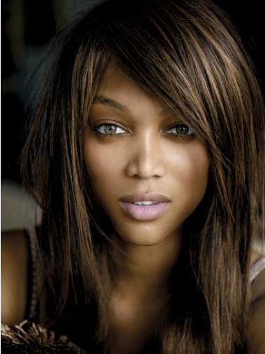 Brown Straight With Bangs Lace Front 16" Modern Tyra Banks Wigs