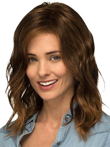 Without Bangs Brown Curly Shoulder Length 14" Popular Medium Wigs