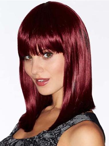With Bangs Red Straight Shoulder Length 14" Flexibility Medium Wigs