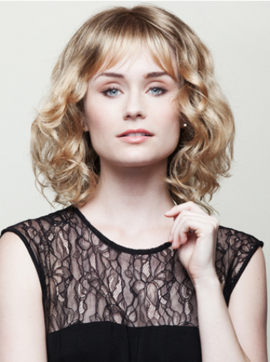 With Bangs Blonde Curly Chin Length 10" Trendy Medium Wigs