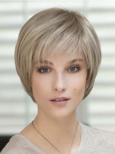 100% Hand Tied Short Straight Classic Blonde Real Hair Wigs