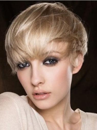 Blonde Human Hair Wig Cropped Length Straight Style Boycuts
